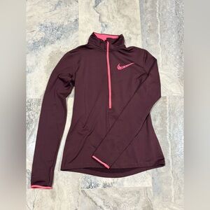 Burgundy Nike Dri-Fit 1/2 zip long sleeve top